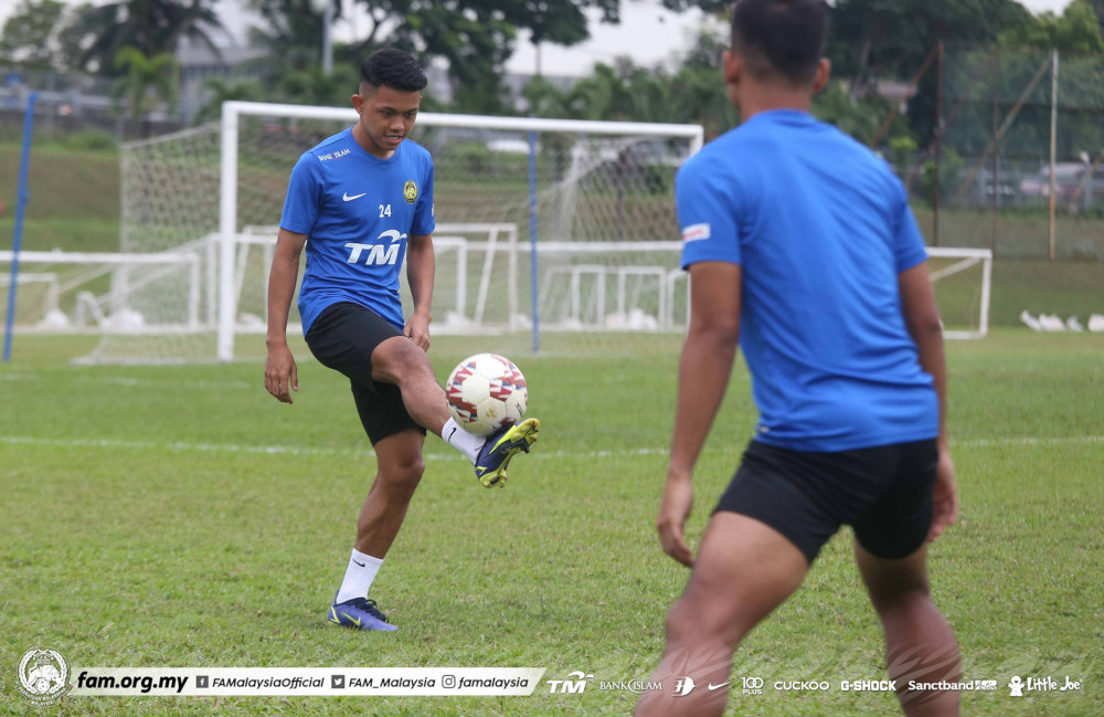Arif Aiman Mohd Hanapi at the Harimau Malaya squadu00e2u20acu2122s final training session at PKNS Sports Complex, Petaling Jaya, December 2, 2021. u00e2u20acu201d Picture from Facebook/Football Association of Malaysia