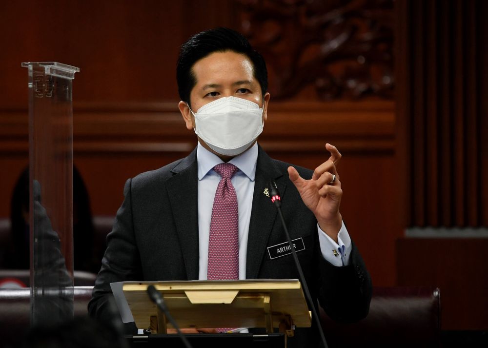 Deputy Works Minister Datuk Arthur Joseph Kurup addresses members of the Senate at Dewan Negara, Kuala Lumpur December 20, 2021.  u00e2u20acu201d Bernama picnn