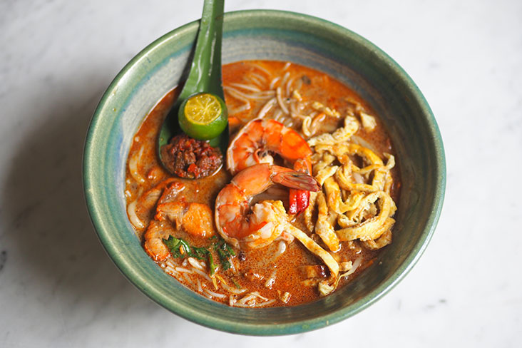 Laksa here is not too rich but hits the right notes with large fresh prawns, 'char siu' slices and fluffy omelette strips