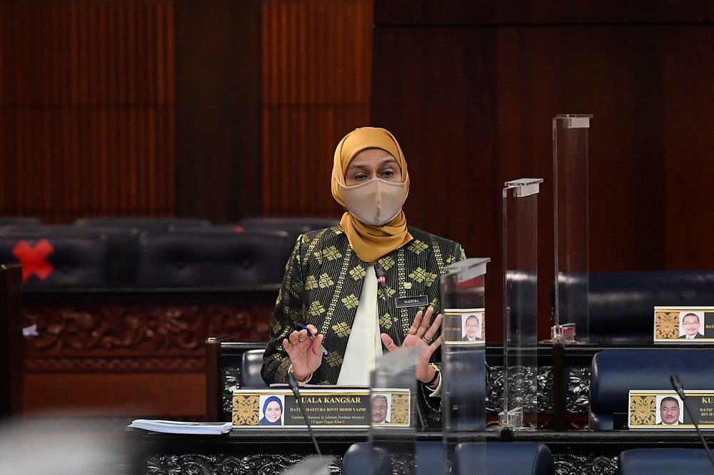 Deputy minister in the prime ministeru00e2u20acu2122s department Datuk Mastura Mohd Yazid answers a question in Parliament, in Kuala Lumpur December 13, 2021. u00e2u20acu201d Bernama pic
