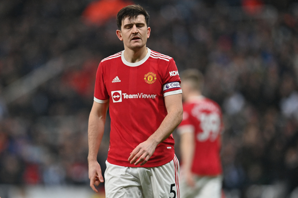 Manchester United defender Harry Maguire reacts after they concede the opening goal during the English Premier League football match between Newcastle United and Manchester United at St Jamesu00e2u20acu2122 Park in Newcastle-upon-Tyne, December 27, 2021. u00e2u20acu201d AFP picn