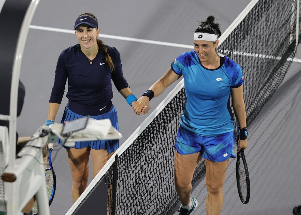 Tunisia's Ons Jabeur shakes hands with Switzerland's Belinda Bencic after the match at the Mubadala World Tennis Championship in Abu Dhabi December 16, 2021. u00e2u20acu201d Reuters picnn