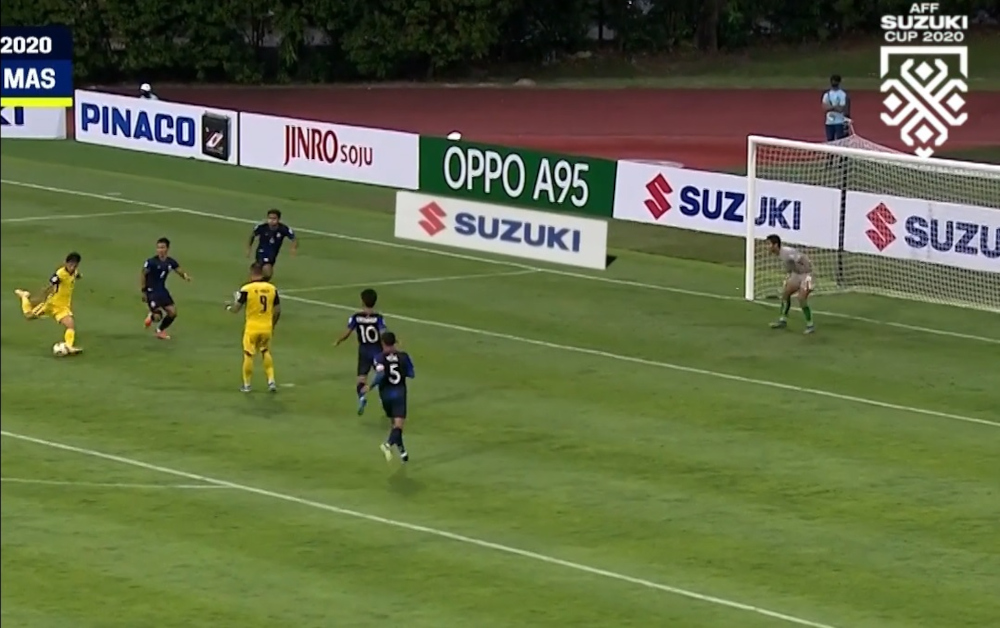 The 22-year-old put his name on the scoresheet in the 61st minute through a superb counter-attacking move that saw him deceive two opposing defenders before firing a shot past Keo Soksela in goal. u00e2u20acu201d Screenshot from Facebook/AFF Suzuki Cup 