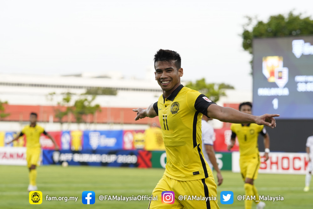 Muhammad Safawi Rasid struck a brilliant hattrick to inspire Malaysia to a 4-0 hammering of Laos for their second straight win in Group B of the 2020 AFF Cup at the Bishan Stadium in Singapore, December 9, 2021. u00e2u20acu201d Picture from Facebook/FAM