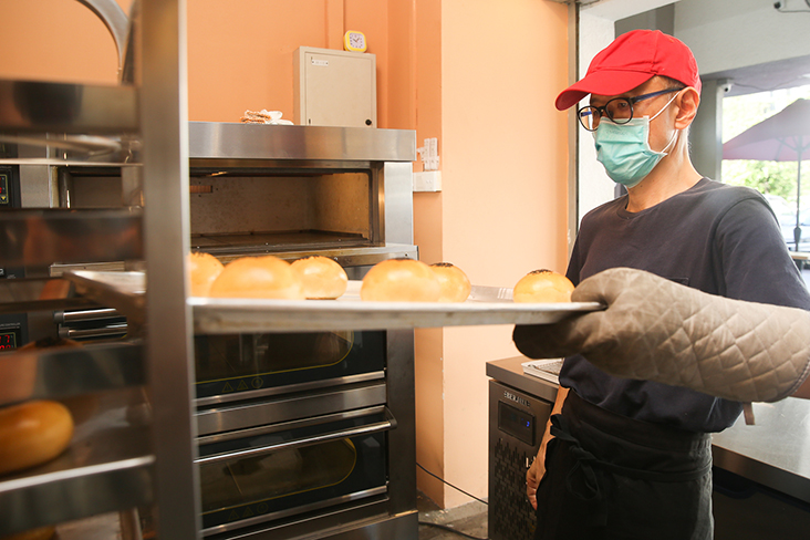 As the bread is made in small batches, you will often see Okamoto tending to the ovens.