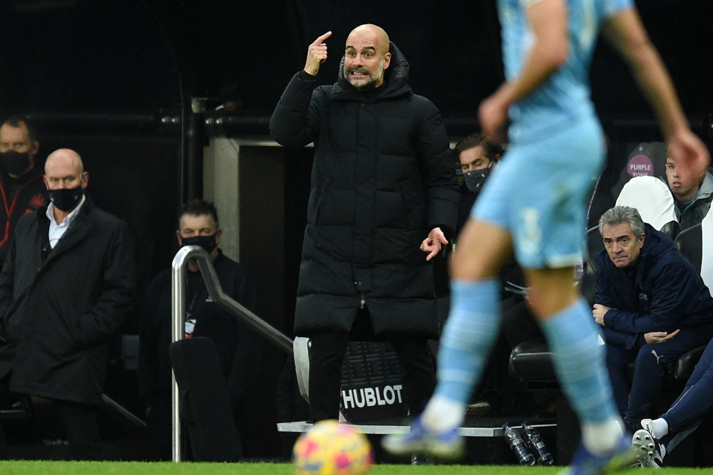 Manchester City manager Pep Guardiola gestures on the touchline during the English Premier League match against Newcastle United at St Jamesu00e2u20acu2122s Park in Newcastle-upon-Tyne, England, December 19, 2021. u00e2u20acu201d AFP pic 