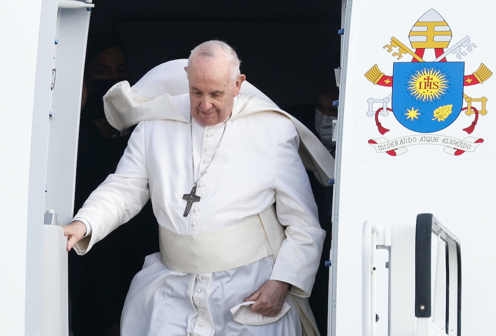 Pope Francis arrives at Athens International Airport in Athens, Greece, December 4, 2021.