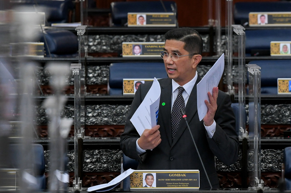 Minister of International Trade and Industry (Miti) Datuk Seri Mohamed Azmin Ali at the Dewan Rakyat, December 7, 2021. u00e2u20acu201d Bernama pic 