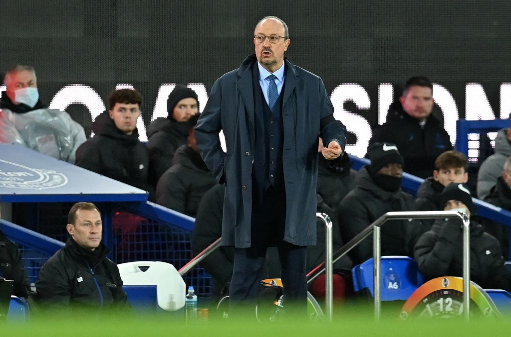 Evertonu00e2u20acu2122s Spanish manager Rafael Benu00c3u00adtez reacts during the English Premier League match between Everton and Liverpool at Goodison Park in Liverpool, north west England on December 1, 2021. u00e2u20acu201d AFP pic