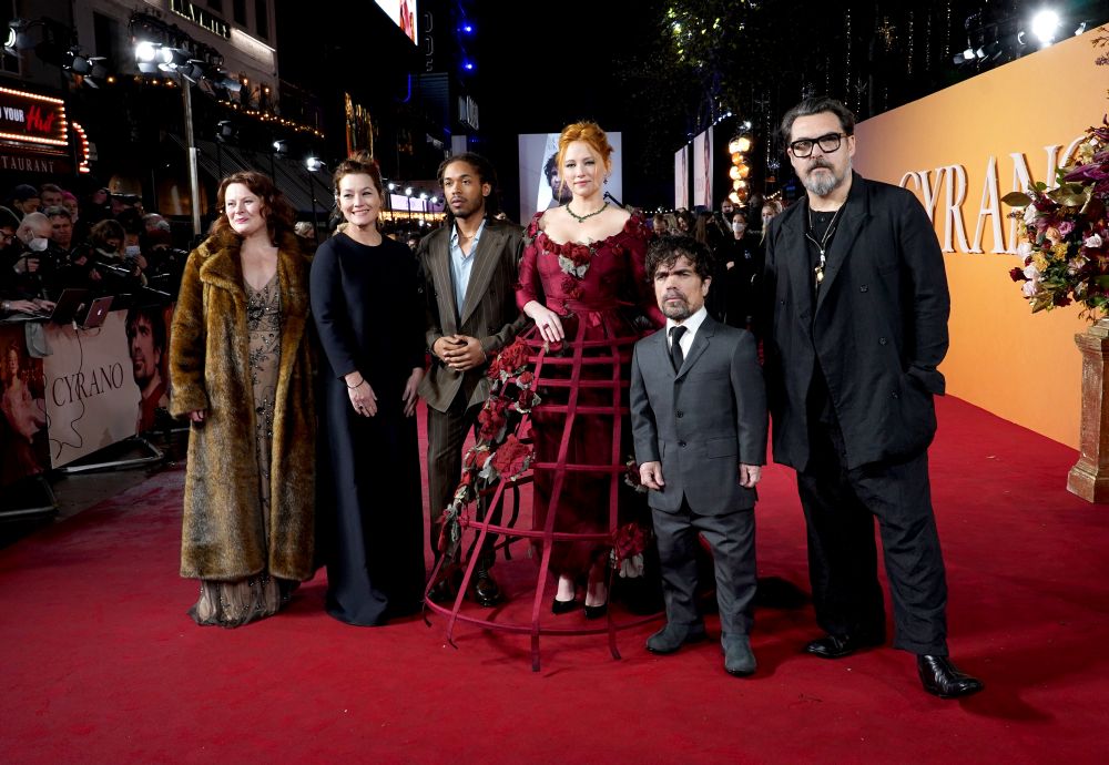  (From left) Monica Dolan, Erica Schmidt, Kelvin Harrison Jr, Haley Bennett, Peter Dinklage and Joe Wright attend the UK premiere of u00e2u20acu02dcCyranou00e2u20acu2122 in London December 7, 2021. u00e2u20acu201d Reuters picnn