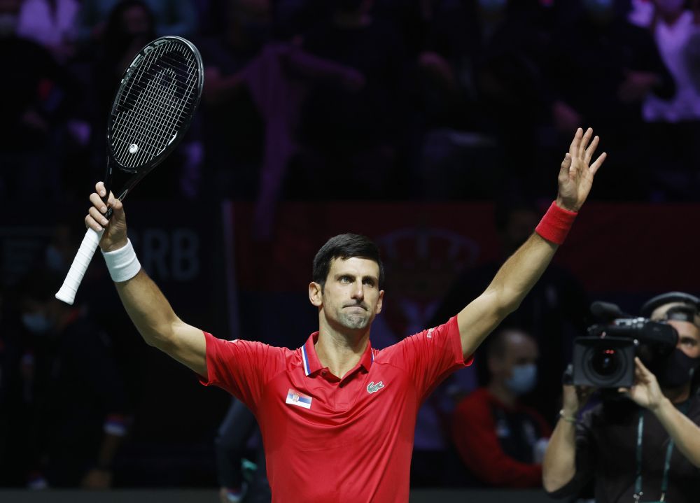 Serbia's Novak Djokovic celebrates after his singles match against Kazakhstan's Alexander Bublik during the Davis Cup quarter final at the Madrid Arena, Madrid December 1, 2021. u00e2u20acu201d Reuters pic