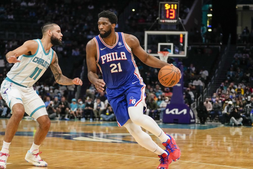 Philadelphia 76ers center Joel Embiid (21) drives to the basket against Charlotte Hornets forward Cody Martin (11) during the first period at the Spectrum Centre, Charlotte December 6, 2021. u00e2u20acu201d Reuters pic