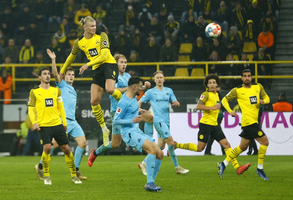 Borussia Dortmund's Erling Braut Haaland scores their second goal against Greuther Fuerth at Signal Iduna Park, Dortmund December 15, 2021. u00e2u20acu201d Reuters pic