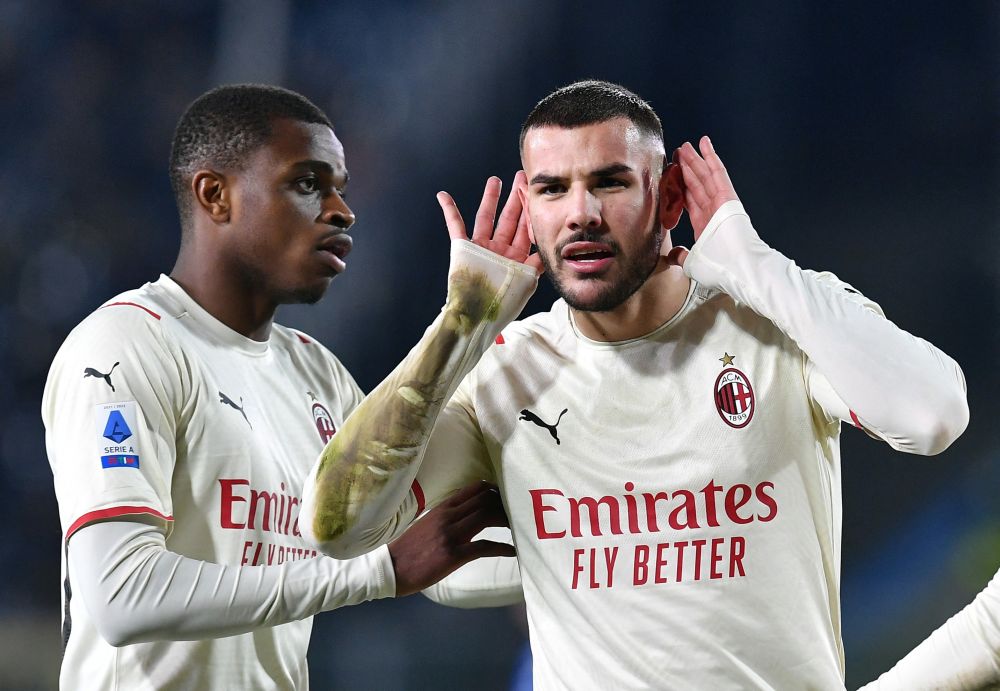 AC Milan's Theo Hernandez celebrates scoring their fourth goal with Pierre Kalulu against Empoli at Stadio Carlo Castellani, Empoli December 22, 2021. u00e2u20acu201d Reuters picnn
