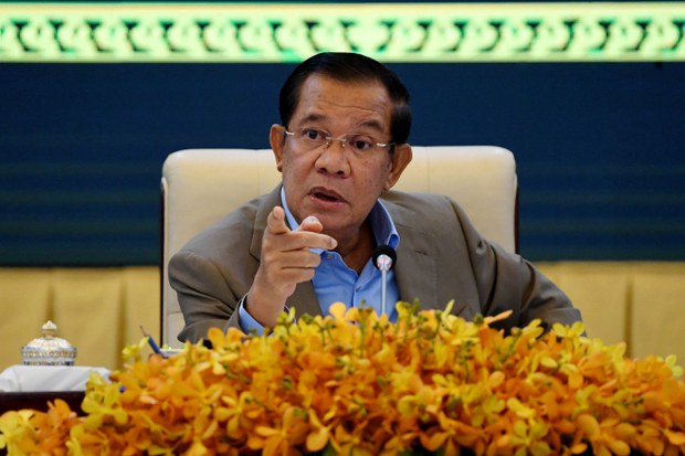 Cambodian prime minister Hun Sen gestures during a press conference in Phnom Penh in a September 17, 2021. u00e2u20acu201d AFP pic