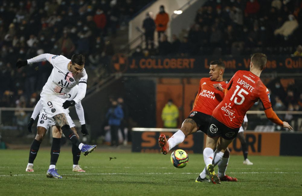 Paris St Germain's Mauro Icardi shoots at goal against Lorient at Stade du Moustoir, Lorient December 22, 2021. u00e2u20acu201d Reuters pic