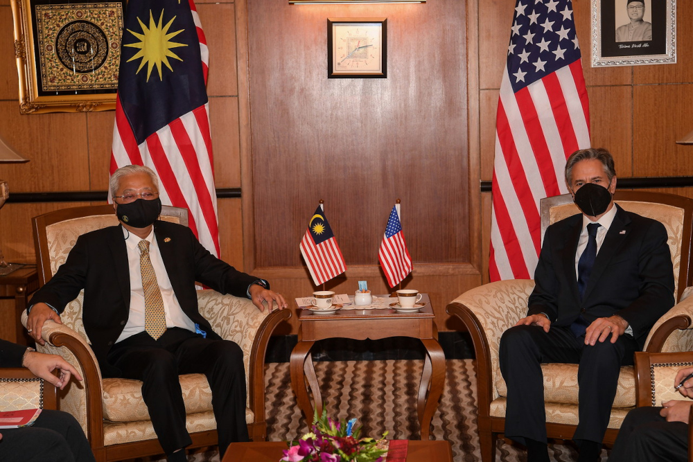 Prime Minister Datuk Seri Ismail Sabri Yaakob receives a courtesy call from US Secretary of State Antony J Blinken at Parliament building, December 15, 2021. u00e2u20acu201d Bernama pic 