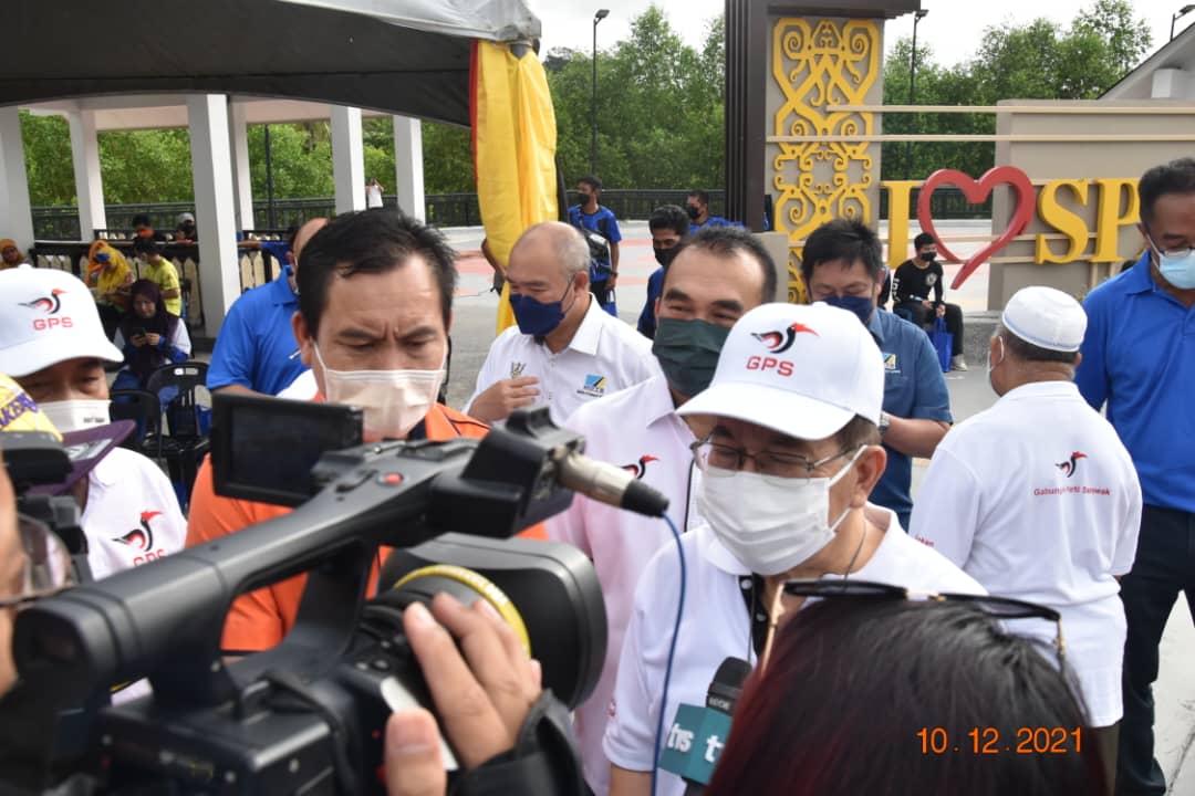 Uggah seen when met by the media at the Spaoh Waterfront today. u00e2u20acu201d Borneo Post pic