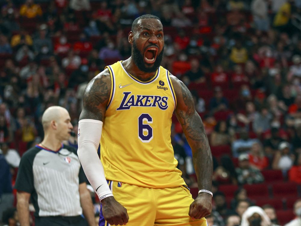 Los Angeles Lakers forward LeBron James (6) reacts after scoring a basket during the fourth quarter against the Houston Rockets at Toyota Centre, Houston December 28, 2021. u00e2u20acu201d Reuters pic