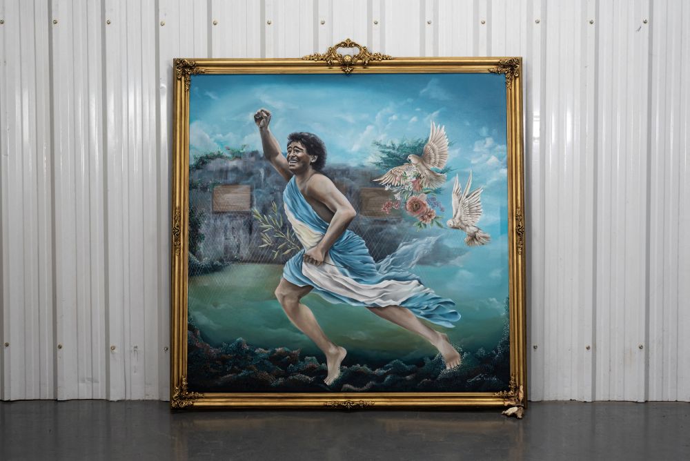 A painting depicting football legend Diego Maradona, that is included in many assets that will be auctioned one year after Maradona's death, is pictured in Buenos Aires October 25, 2021. u00e2u20acu201dReuters pic