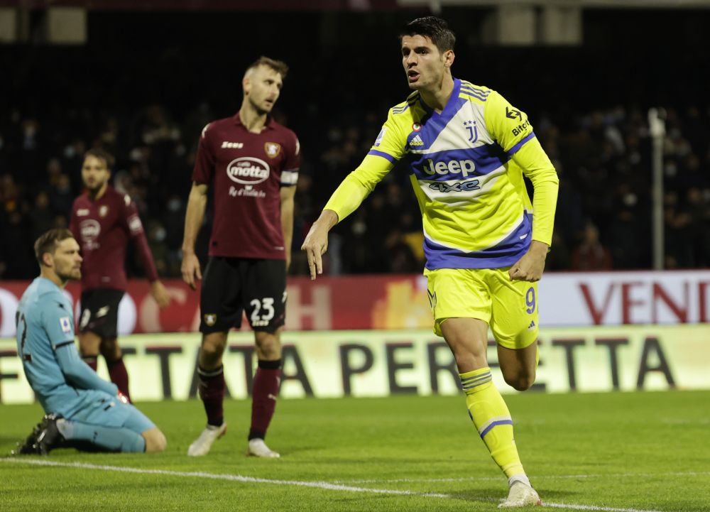 Juventus' Alvaro Morata celebrates scoring their second goal against Salernitana at Stadio Arechi, Salerno November 30, 2021. u00e2u20acu201d Reuters pic 