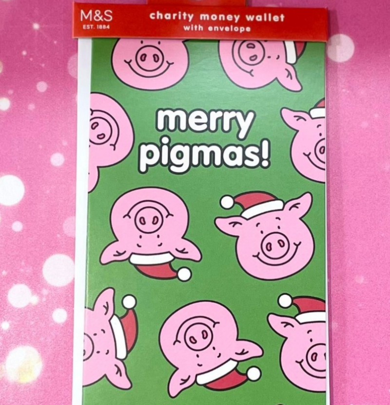 British retail company M&S has been criticised by social media users for placing the picture of cartoon swine on Christmas cards. u00e2u20acu201d Picture via Facebook