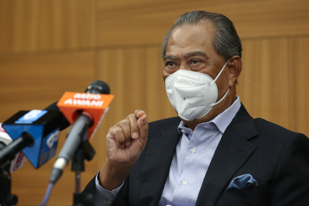 Tan Sri Muhyiddin Yassin speaks during a press conference at Pullman Hotel in Kuching December 15, 2021. u00e2u20acu201d Picture by Yusof Mat Isa