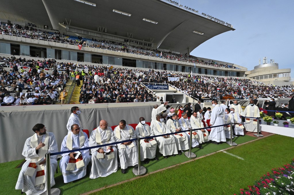 Worshippers attend mass by Pope Francis at Nicosiau00e2u20acu2122s main football stadium, in the Cypriot capital Nicosia, Europeu00e2u20acu2122s last divided capital, on December 3, 2021. u00e2u20acu201d AFP pic