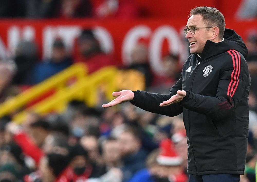 Manchester United interim head coach Ralf Rangnick reacts during the English Premier League against Crystal Palace at Old Trafford, December 5, 2021. u00e2u20acu201d AFP pic 
