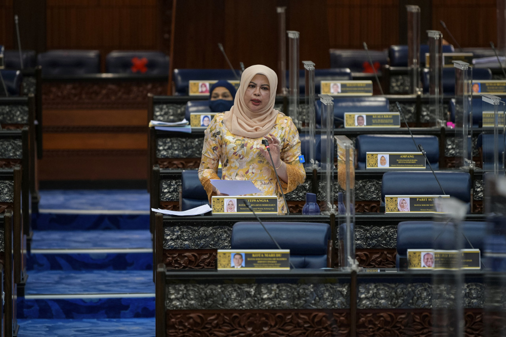 Women, Family and Community Development Minister Datuk Seri Rina Mohd Harun at the Dewan Rakyat, December 8, 2021. u00e2u20acu201d Bernama pic 