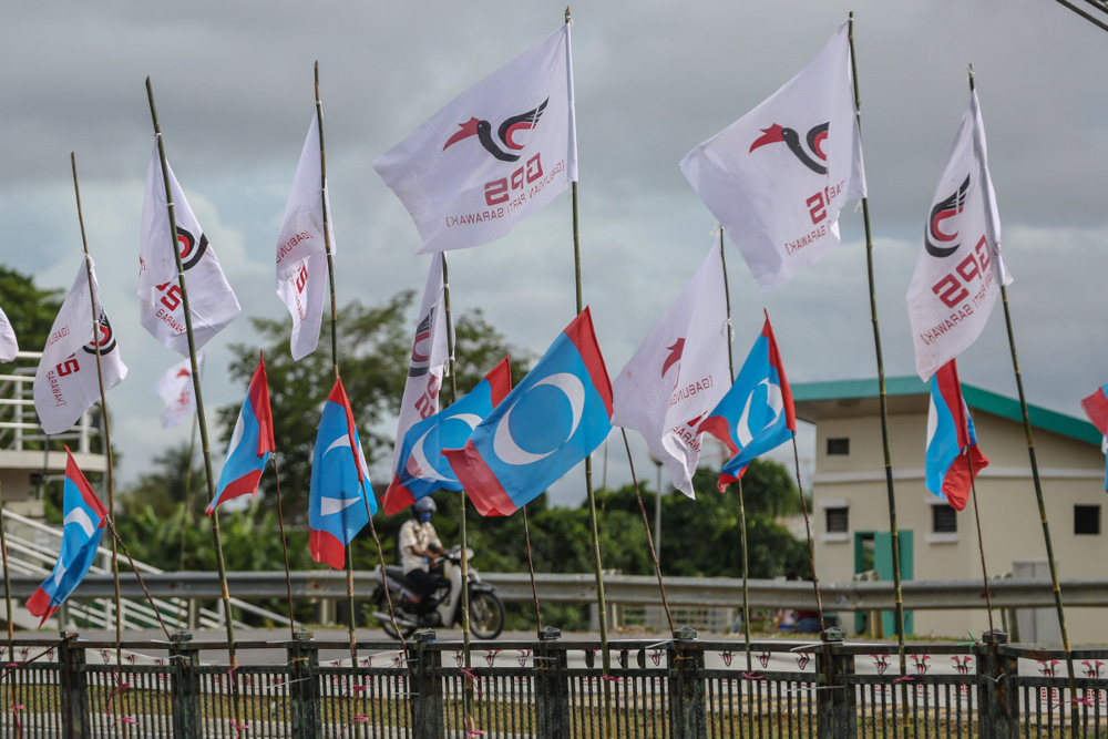 Party flags are pictured ahead of the 12th Sarawak state election in Kuching December 10, 2021. u00e2u20acu201d Picture by Yusof Mat Isa
