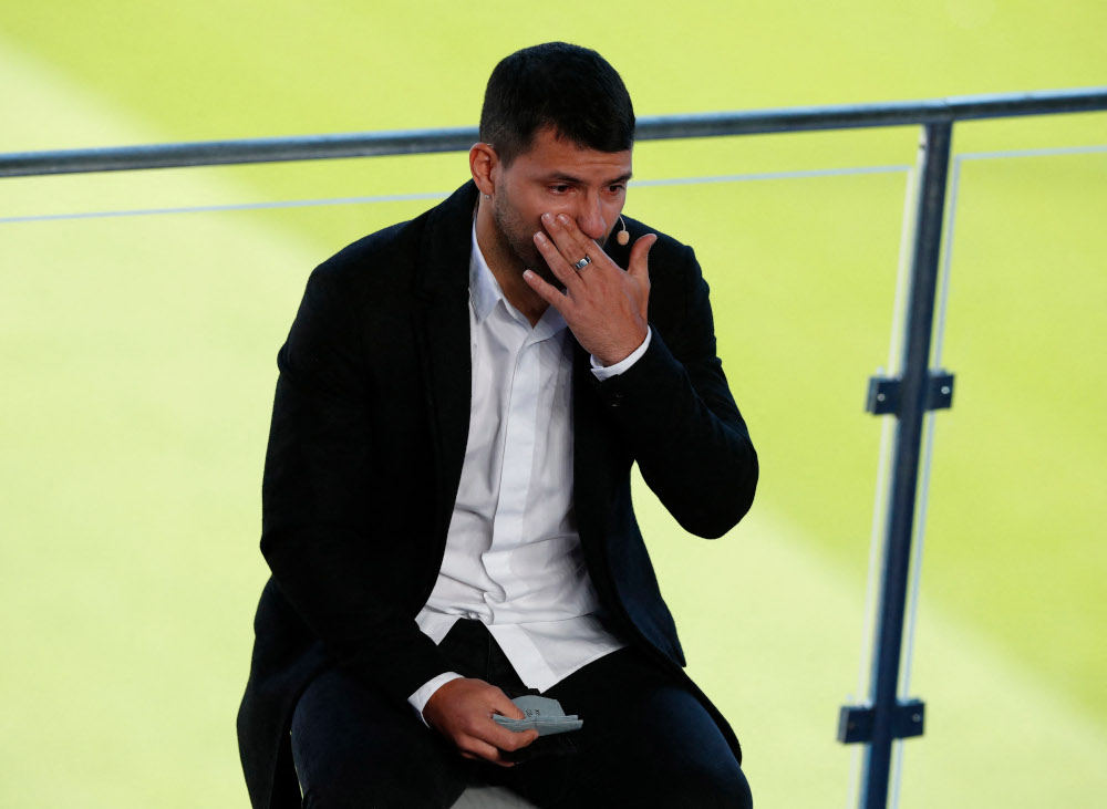 FC Barcelonau00e2u20acu2122s Sergio Aguero reacts after announcing his retirement from football during the press conference at Camp Nou, Barcelona, Spain, December 15, 2021. u00e2u20acu201d Reuters pic 