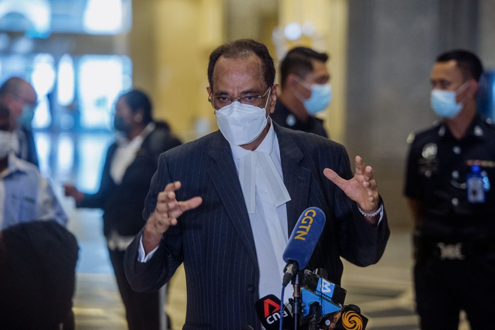 Datuk V. Sithambaram addresses members of the media at the Palace of Justice in Putrajaya December 8, 2021. u00e2u20acu2022 Picture by Shafwan Zaidon