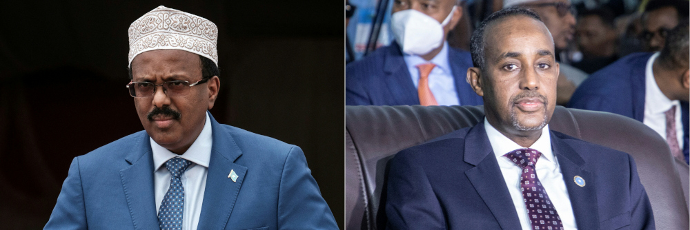 Somaliau00e2u20acu2122s President Mohamed Abdullahi Mohamed (left) announced December 27, 2021 that he was suspending Prime Minister Mohamed Hussein Roble, a day after the two men sparred over long-delayed elections in the troubled Horn of Africa nation. u00e2u20acu201d AFP pic 