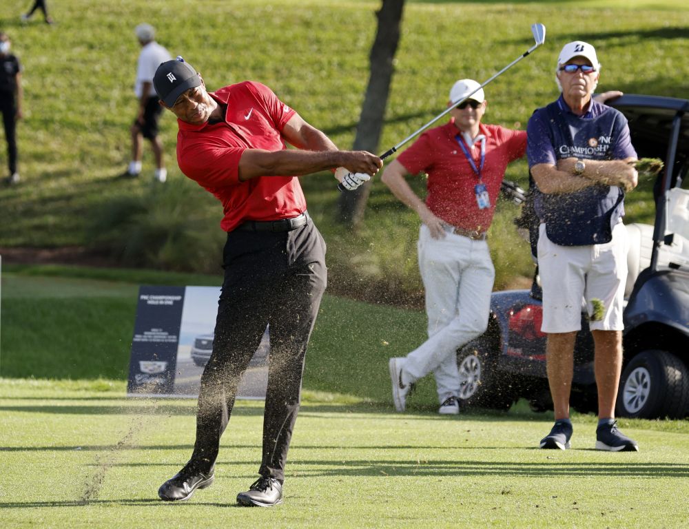 Tiger Woods of the US hits his tee shot on the 17th hole during second round of the PNC Championship in Orlando December 19 2021. u00e2u20acu201d Reuters picnn
