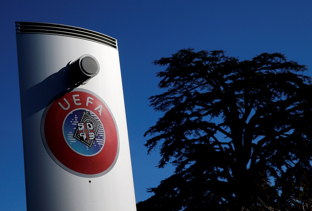 A logo is pictured outside the Uefa headquarters in Nyon, Switzerland, February 28, 2020. u00e2u20acu2022 Reuters file pic