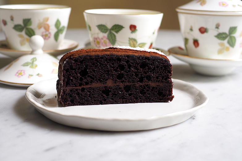 They use Swiss Feichlin chocolate to create this cake that has a slightly bittersweet taste balanced with a sweeter ganache.