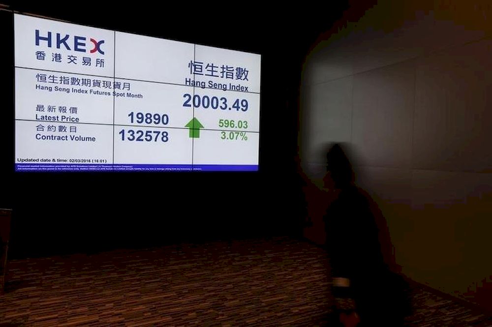 A panel displays the closing Hang Seng Index inside the Hong Kong Exchanges, on the day the stock exchange operator announces their annual results in Hong Kong, China March 2, 2016. u00e2u20acu201d Reuters pic