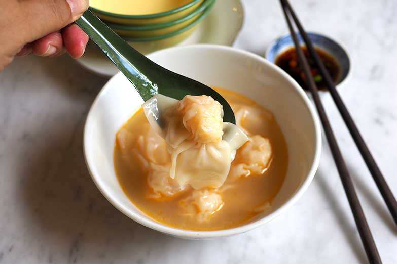 The prawn wantans feel more natural as the crustaceans don't have the artificially enhanced crunch.