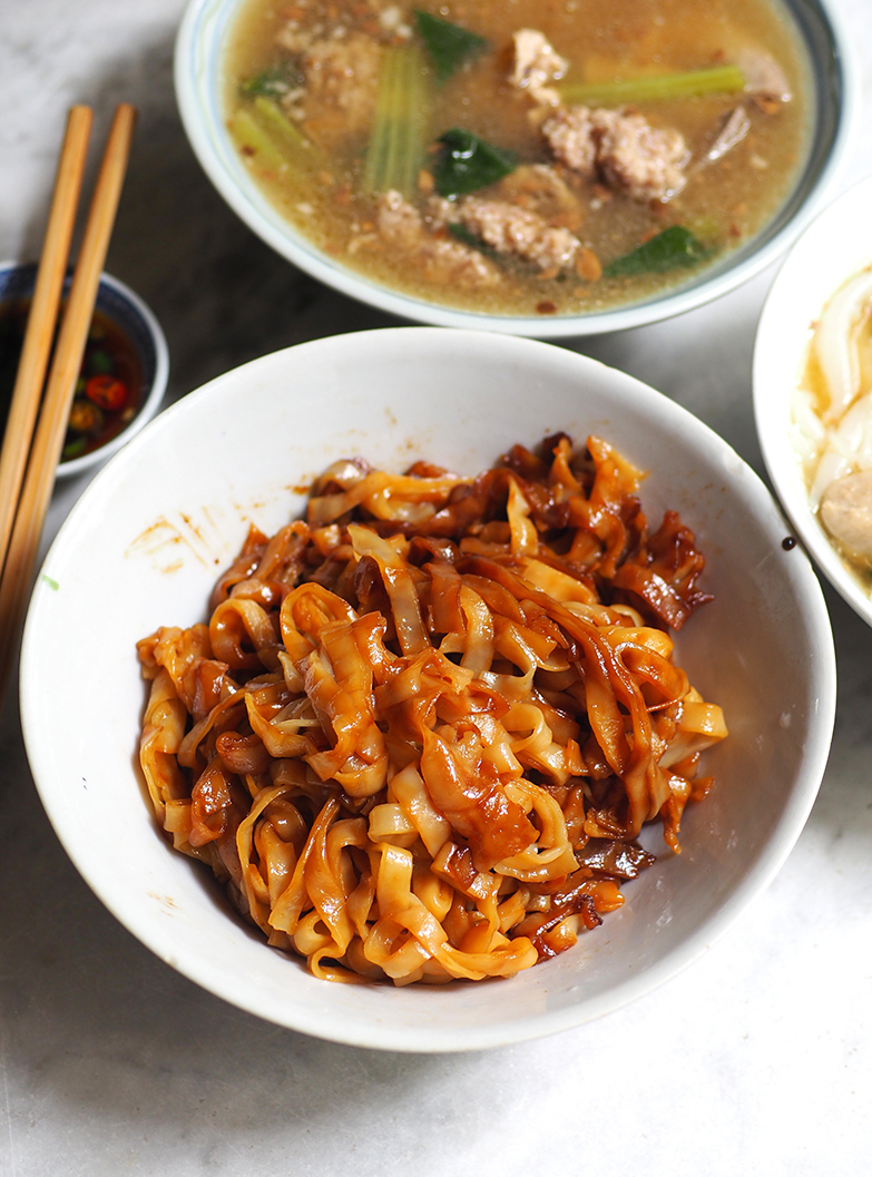 You can opt for the dry version of pork noodles tossed with dark soy sauce and the soup served on the side.