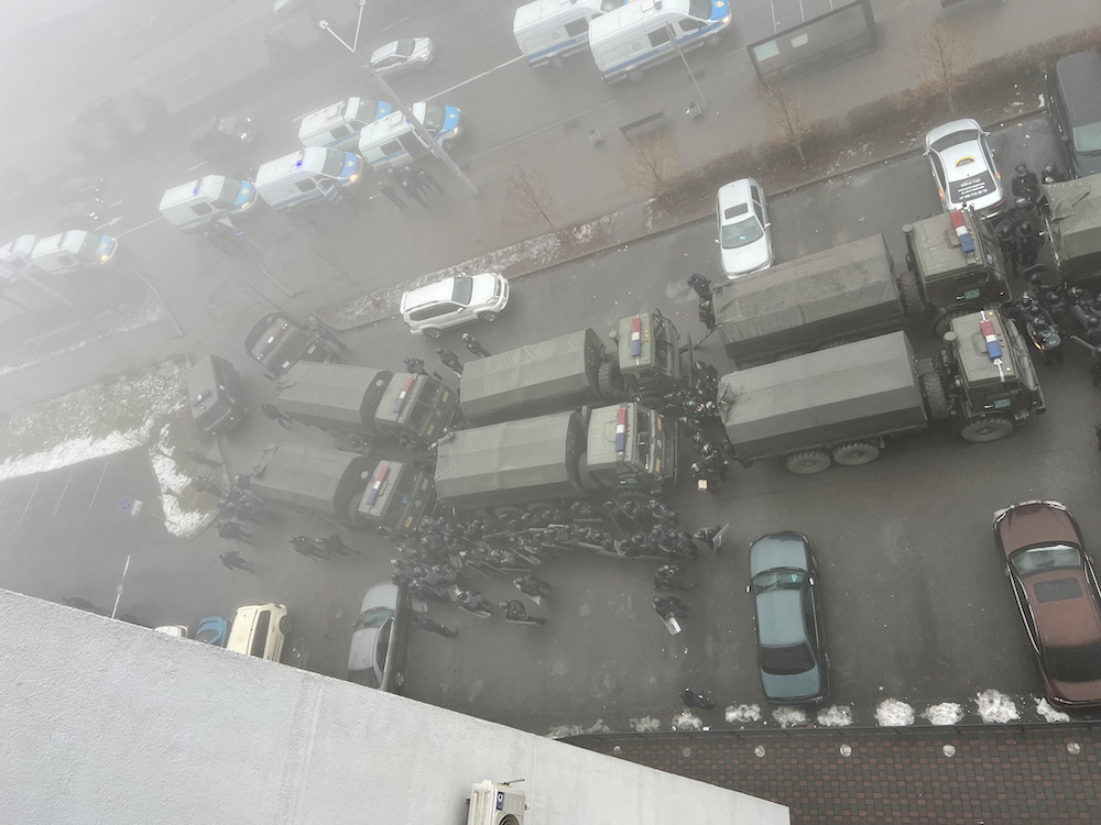 Uniformed officers are seen during protests in Almaty, Kazakhstan, in this picture obtained by Reuters January 5, 2022. u00e2u20acu201d Handout via Reuters