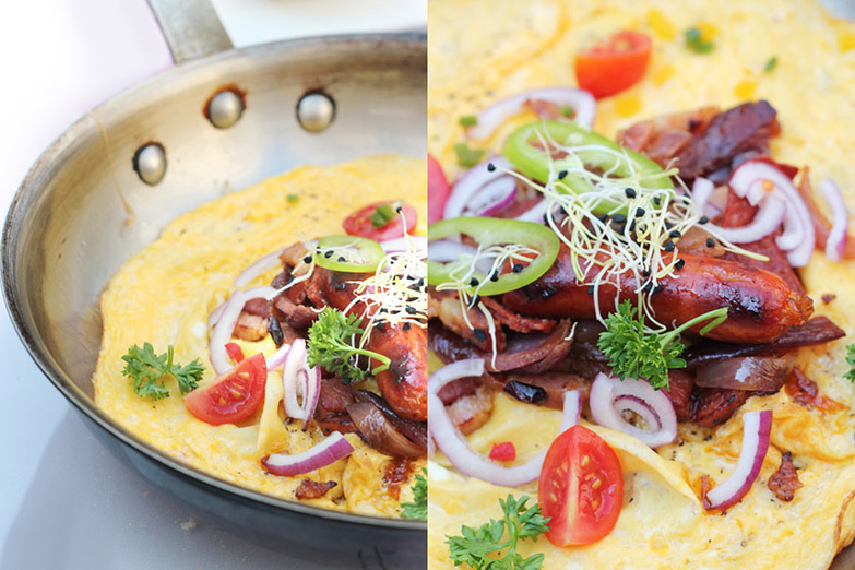 Consider serving the omelette in the pan rather than transferring to a plate.