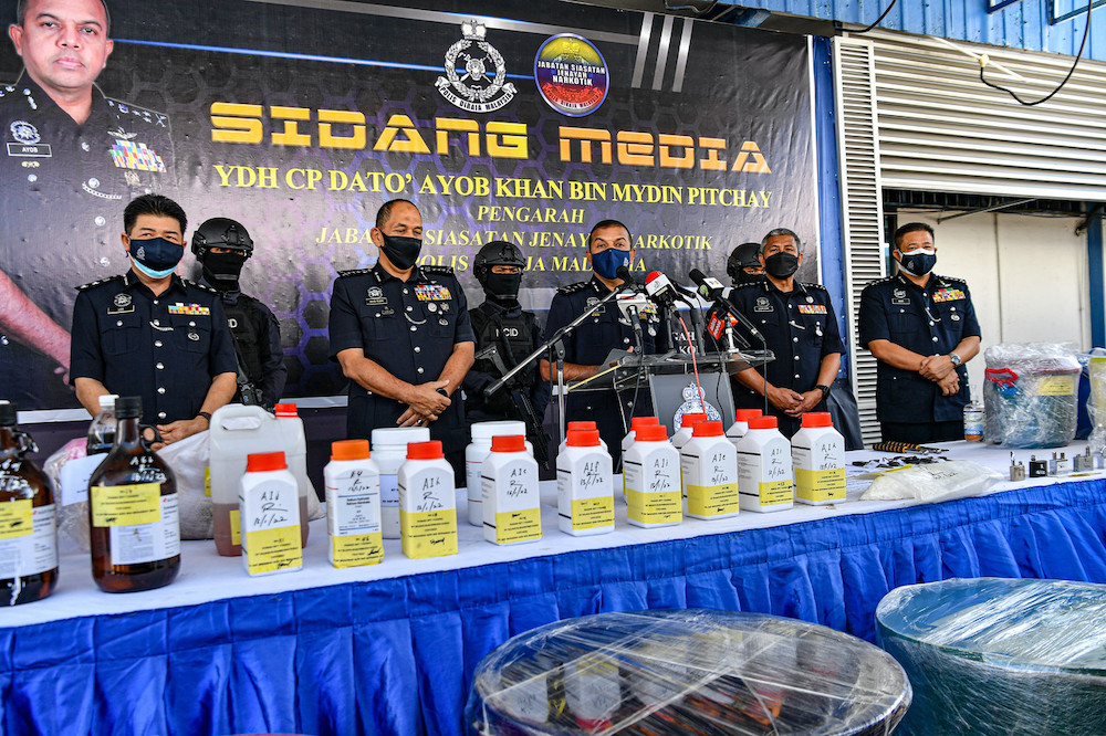 Bukit Aman Narcotics Criminal Investigation Department (NCID) director Datuk Ayob Khan Mydin Pitchay at the media conference after police seized drugs worth RM111.2 million, Ipoh January 16, 2022. u00e2u20acu201d Bernama pic