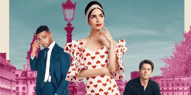 French viewers loved the heart-print dresses seen in 'Emily in Paris.' u00e2u20acu201d Picture courtesy of Netflix