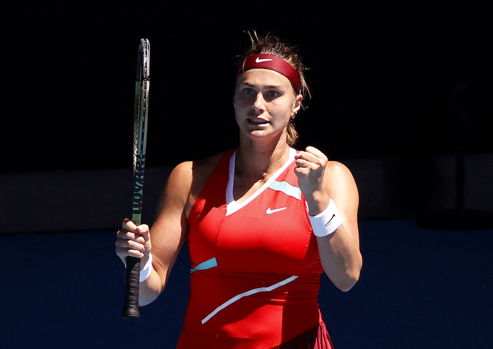 Belarus' Aryna Sabalenka celebrates winning her second round match against China's Xinyu Wang, Melbourne January 20, 2022. u00e2u20acu201d Reuters pic