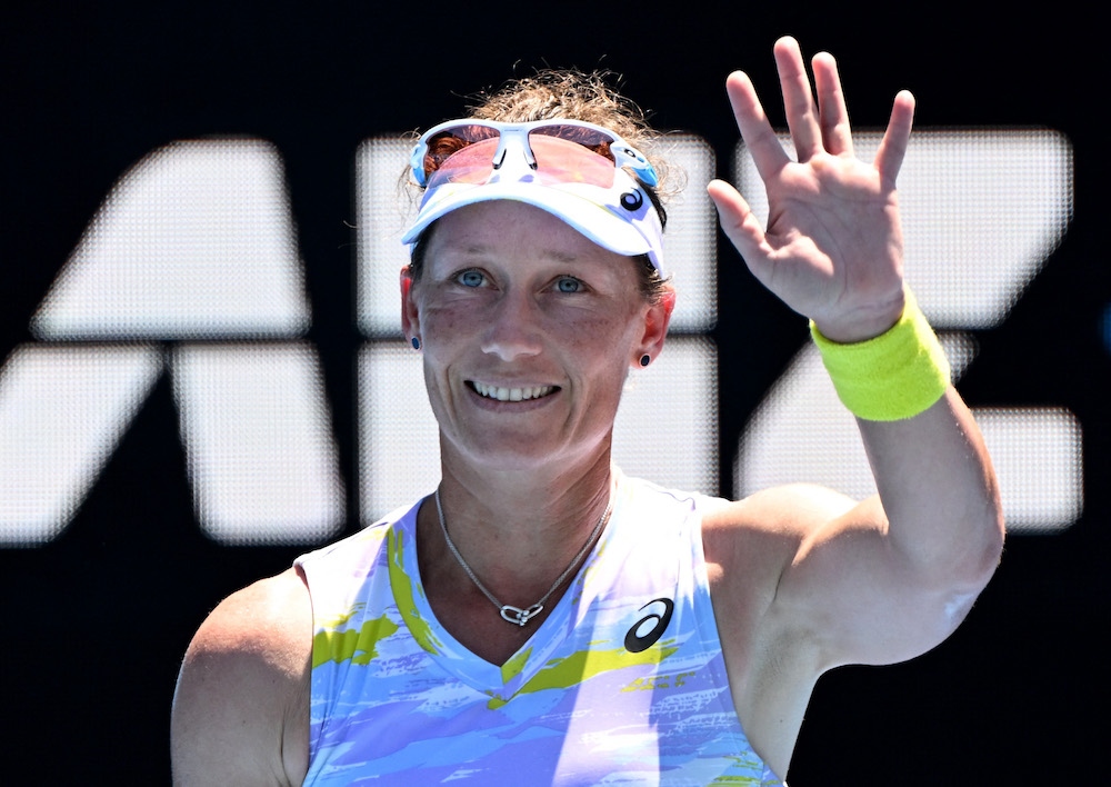 Australia's Samantha Stosur reacts after playing her last singles tournament match against Russia's Anastasia Pavlyuchenkova, Melbourne January 20, 2022. u00e2u20acu201d Reuters pic