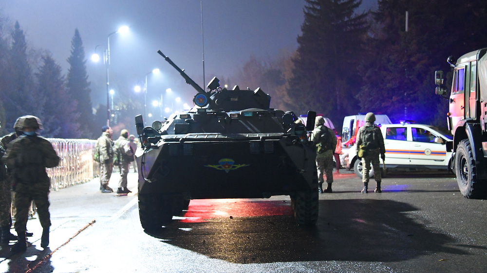 An armoured personnel carrier is seen near the mayor's office during protests triggered by fuel price increase in Almaty, Kazakhstan January 5, 2022. u00e2u20acu201d Reuters pic