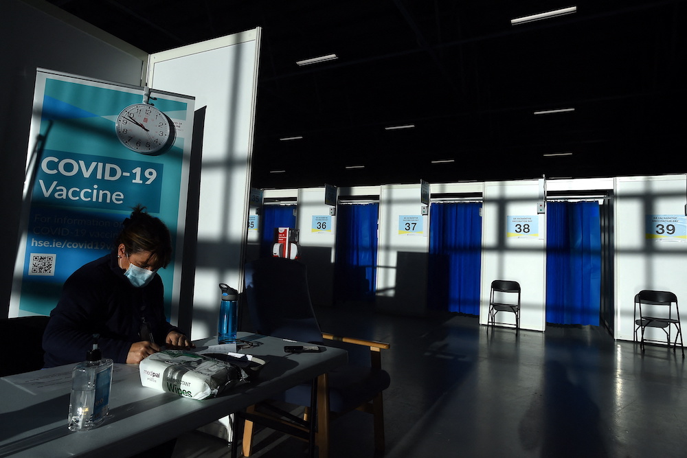 A nurse sits in the observation area during a vaccination event at the RDS (Royal Dublin Society) vaccination centre in Dublin, Ireland, January 12, 2022. u00e2u20acu201d Reuters pic