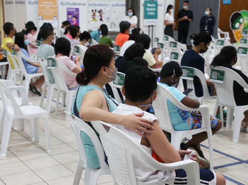 Children being observed after receiving their Pfizer-BioNTech Covid-19 vaccine jab at the Pasir Ris Elias Community Club in Singapore December 27, 2021. u00e2u20acu201d TODAY pic