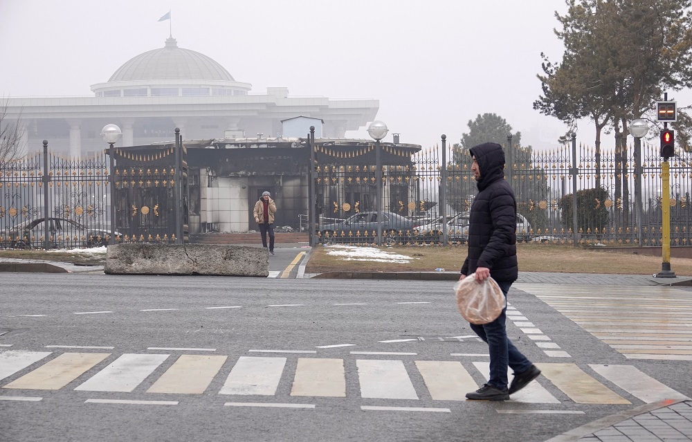 People walk near the presidential residence following the protests triggered by fuel price increase in Almaty, Kazakhstan January 7, 2022. u00e2u20acu201d Reuters pic